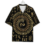 Black And Gold Warli Tribal Print Rayon Hawaiian Shirt