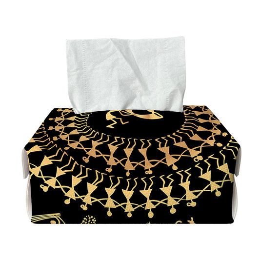 Black And Gold Warli Tribal Print Rectangle Tissue Box Cover