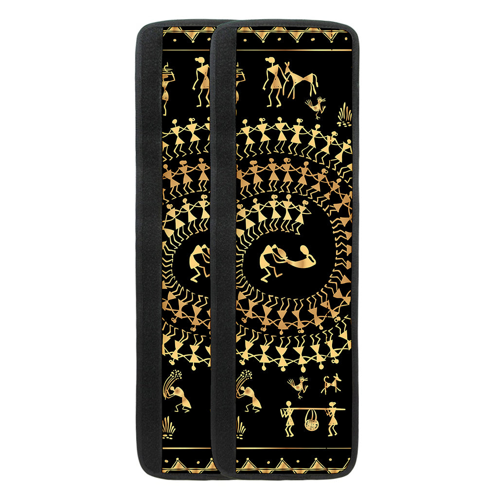 Black And Gold Warli Tribal Print Refrigerator Handle Covers