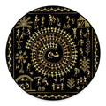 Black And Gold Warli Tribal Print Round Floor Mat