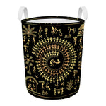 Black And Gold Warli Tribal Print Round Laundry Basket