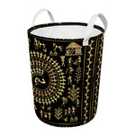 Black And Gold Warli Tribal Print Round Laundry Basket