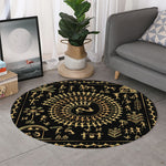 Black And Gold Warli Tribal Print Round Rug