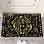 Black And Gold Warli Tribal Print Rubber Doormat