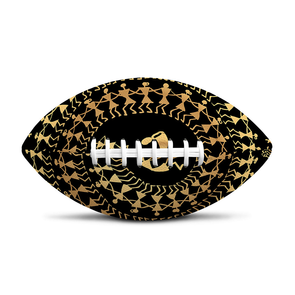 Black And Gold Warli Tribal Print Rugby Ball