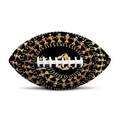 Black And Gold Warli Tribal Print Rugby Ball