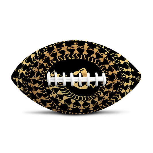 Black And Gold Warli Tribal Print Rugby Ball