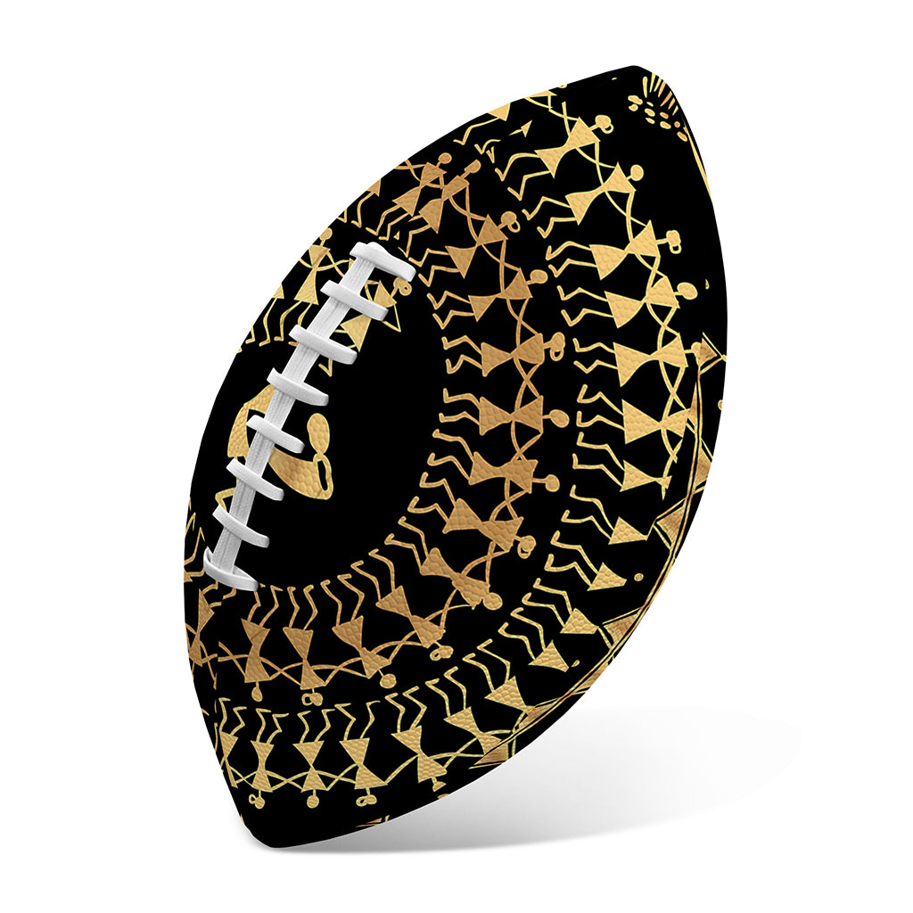 Black And Gold Warli Tribal Print Rugby Ball