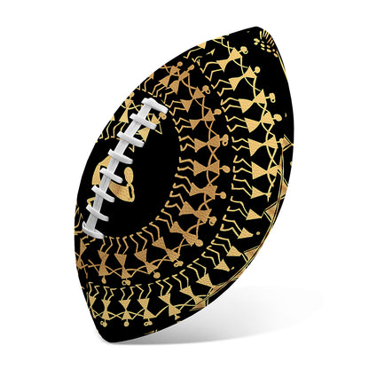 Black And Gold Warli Tribal Print Rugby Ball