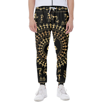 Black And Gold Warli Tribal Print Scuba Joggers