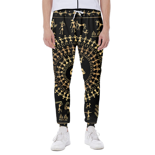 Black And Gold Warli Tribal Print Scuba Joggers