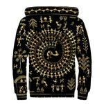 Black And Gold Warli Tribal Print Sherpa Lined Zip Up Hoodie