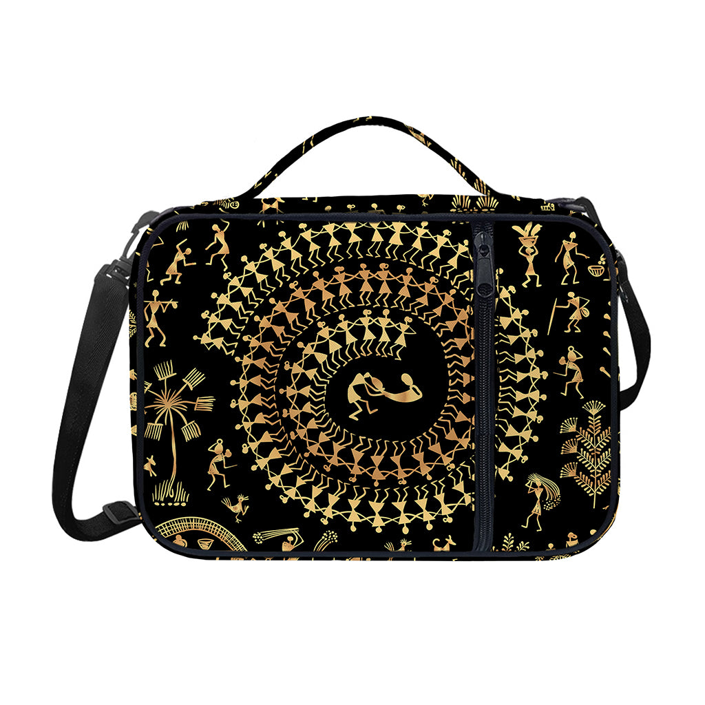 Black And Gold Warli Tribal Print Shoulder Strap Bible Bag