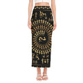 Black And Gold Warli Tribal Print Side Slit Maxi Skirt