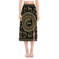 Black And Gold Warli Tribal Print Side Slit Midi Skirt