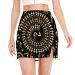 Black And Gold Warli Tribal Print Side Slit Mini Skirt