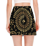 Black And Gold Warli Tribal Print Side Slit Mini Skirt