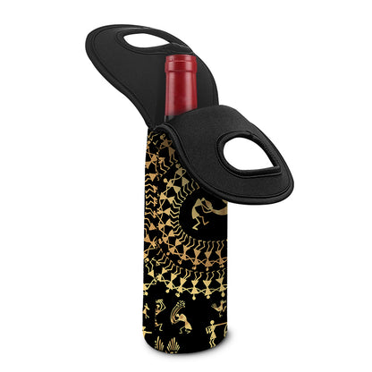 Black And Gold Warli Tribal Print Single Neoprene Wine Tote