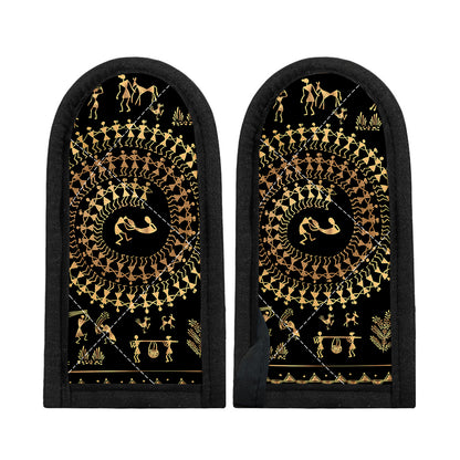 Black And Gold Warli Tribal Print Skillet Handle Cover