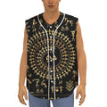 Black And Gold Warli Tribal Print Sleeveless Baseball Jersey