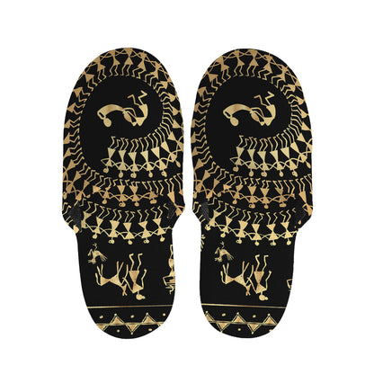 Black And Gold Warli Tribal Print Slippers
