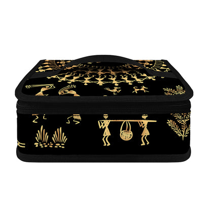 Black And Gold Warli Tribal Print Small Lunch Bag