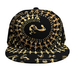 Black And Gold Warli Tribal Print Snapback Cap