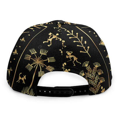 Black And Gold Warli Tribal Print Snapback Cap