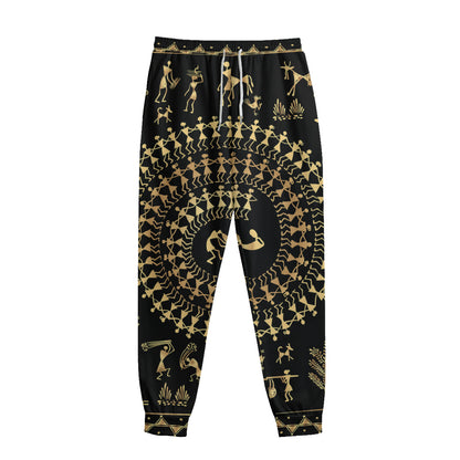 Black And Gold Warli Tribal Print Sweatpants