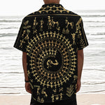 Black And Gold Warli Tribal Print Textured Short Sleeve Shirt