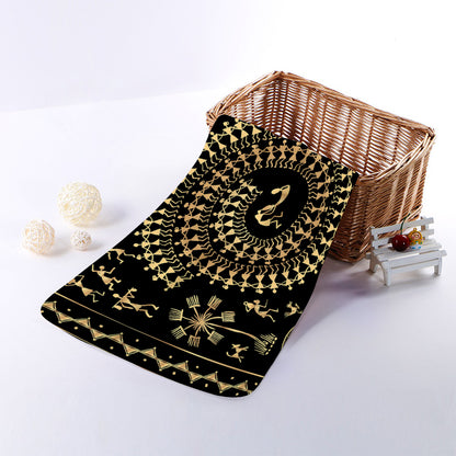 Black And Gold Warli Tribal Print Towel