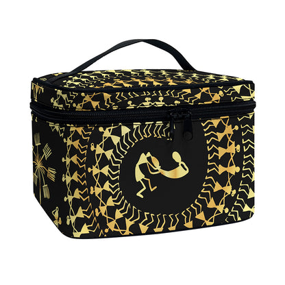 Black And Gold Warli Tribal Print Travel Makeup Bag
