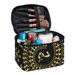 Black And Gold Warli Tribal Print Travel Makeup Bag