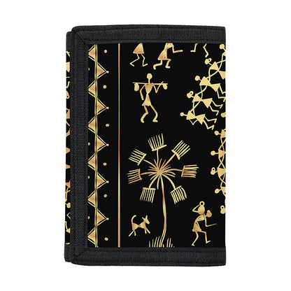 Black And Gold Warli Tribal Print Trifold Wallet