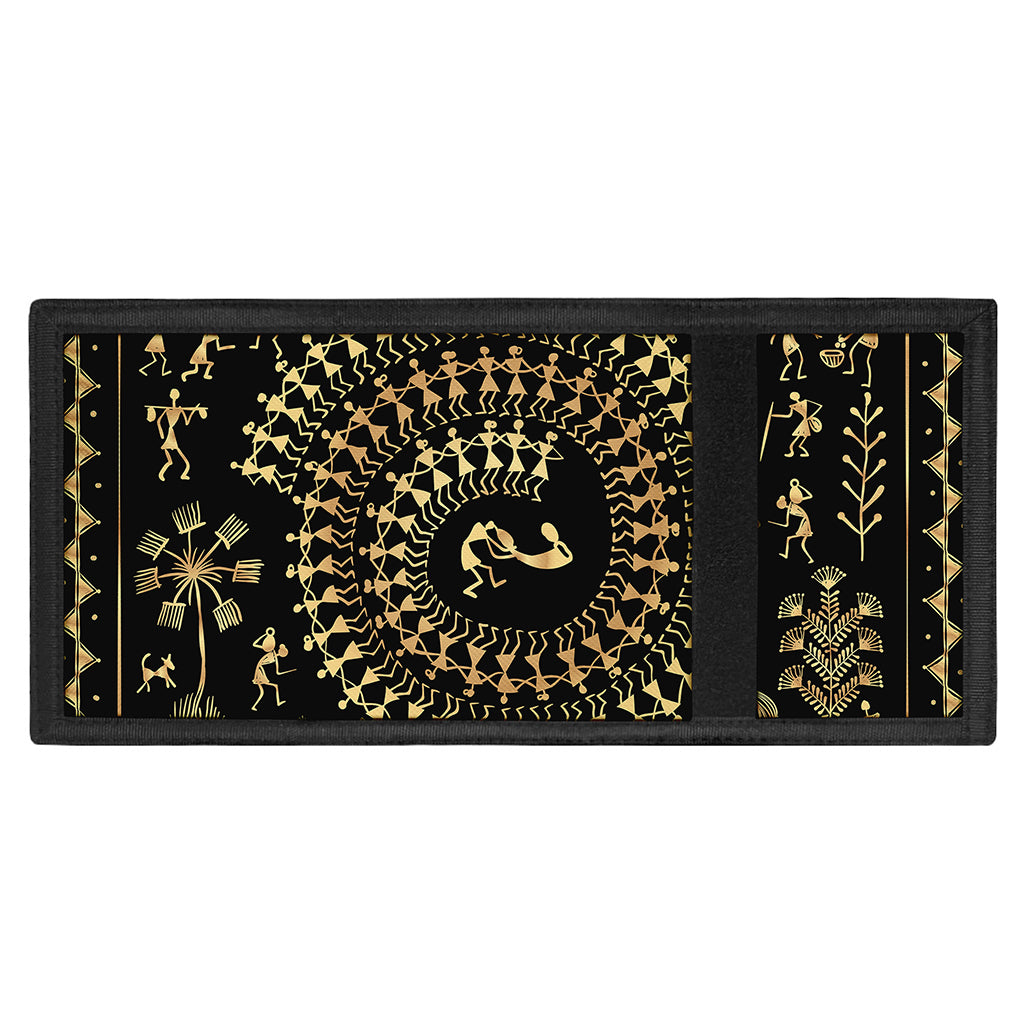 Black And Gold Warli Tribal Print Trifold Wallet