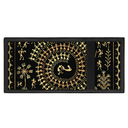 Black And Gold Warli Tribal Print Trifold Wallet
