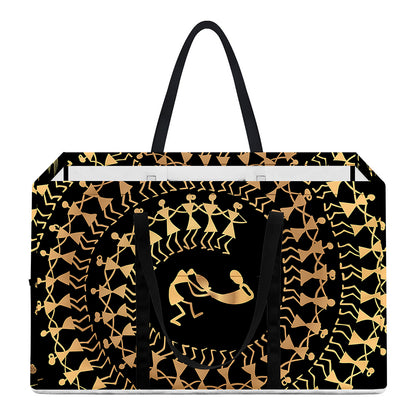 Black And Gold Warli Tribal Print Utility Tote Bag
