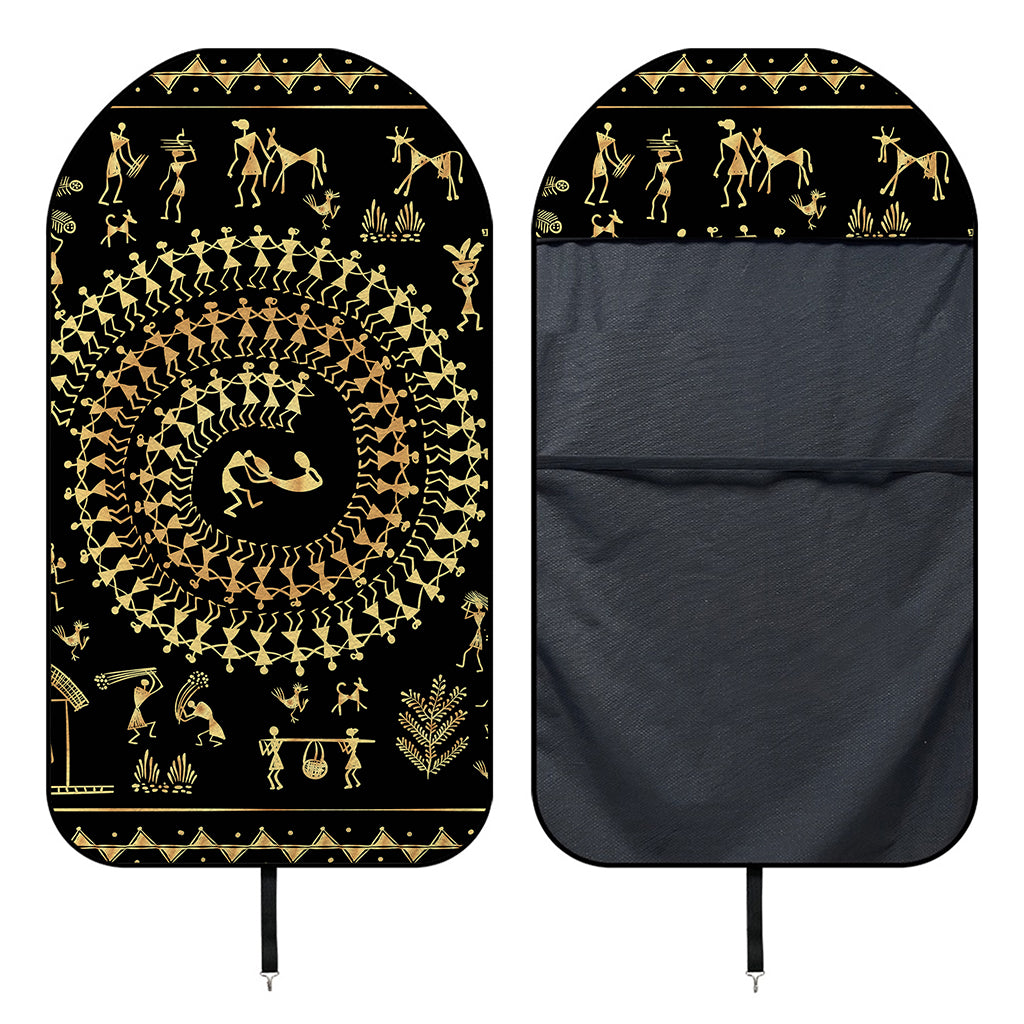 Black And Gold Warli Tribal Print Waterproof Car Seat Cover