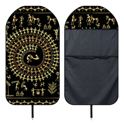 Black And Gold Warli Tribal Print Waterproof Car Seat Cover