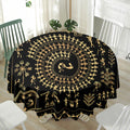 Black And Gold Warli Tribal Print Waterproof Round Tablecloth