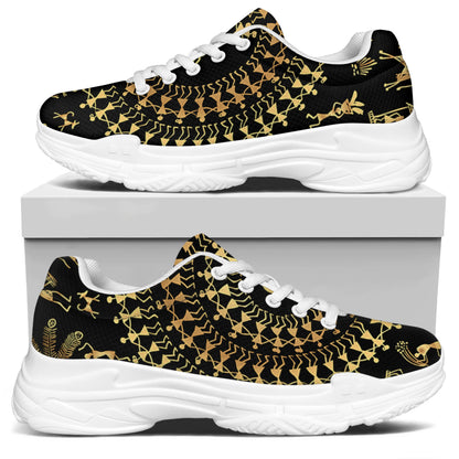 Black And Gold Warli Tribal Print White Chunky Shoes