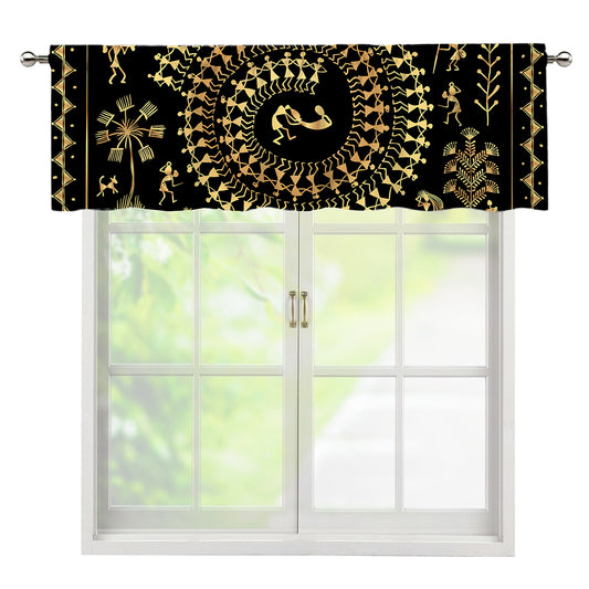 Black And Gold Warli Tribal Print Window Valance
