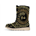 Black And Gold Warli Tribal Print Winter Boots
