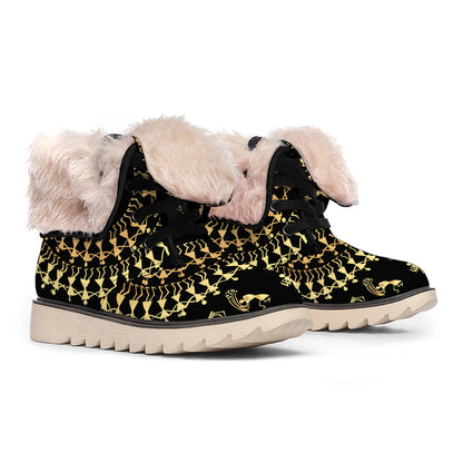 Black And Gold Warli Tribal Print Winter Boots