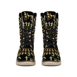 Black And Gold Warli Tribal Print Winter Boots