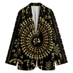 Black And Gold Warli Tribal Print Women's Blazer