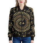 Black And Gold Warli Tribal Print Women's Bomber Jacket