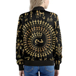 Black And Gold Warli Tribal Print Women's Bomber Jacket