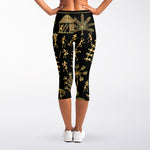 Black And Gold Warli Tribal Print Women's Capri Leggings