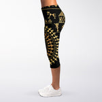 Black And Gold Warli Tribal Print Women's Capri Leggings